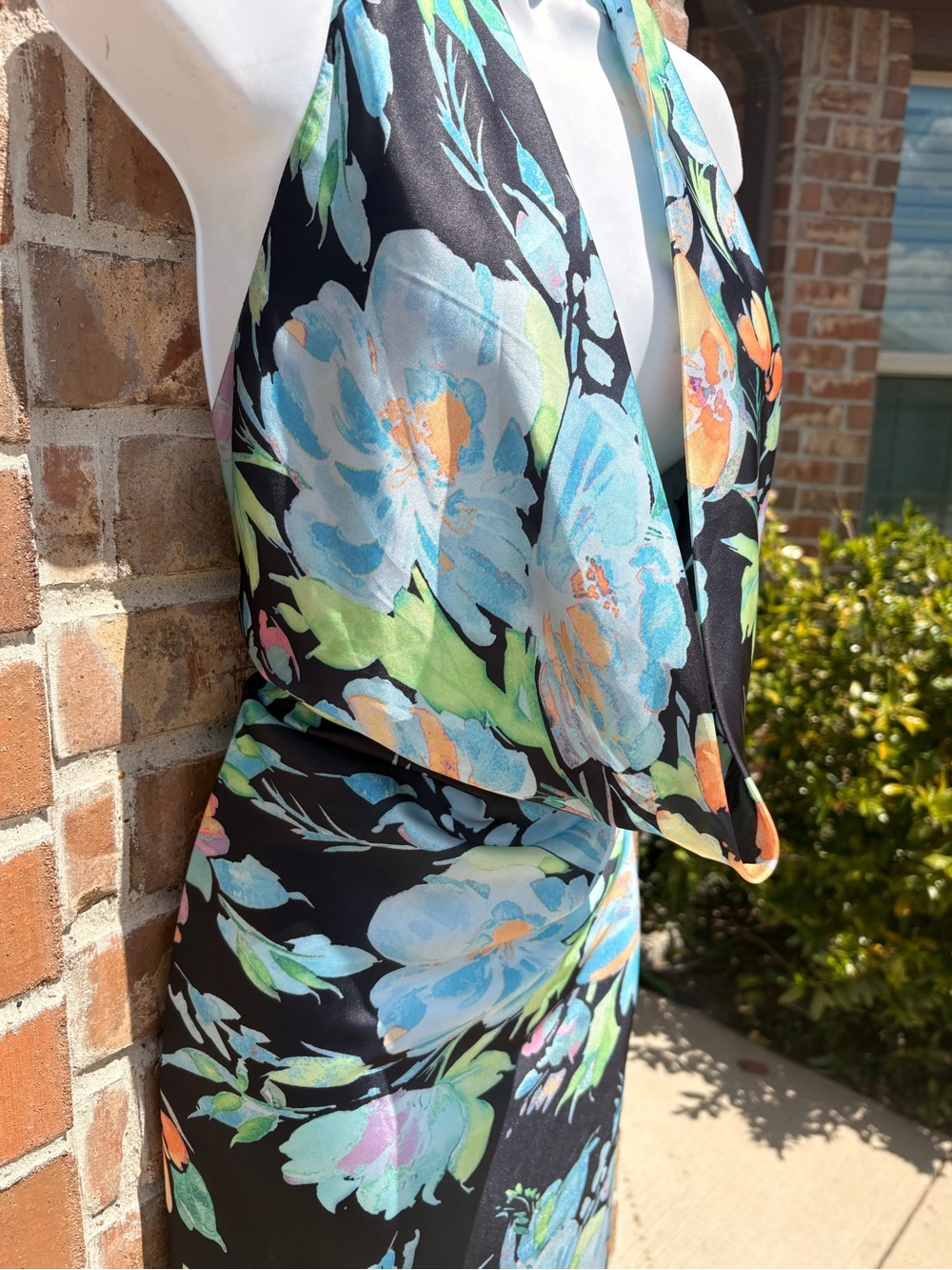 Lulus Nuliana Black Multi Floral Satin Backless Midi Dress size XL - Picture 9 of 13